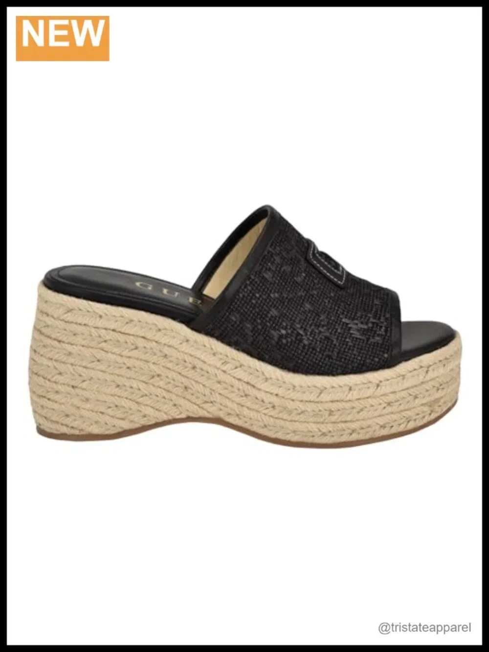 Guess Zakki Faux Leather Espadrille Wedge Slide Sandals Jute Wrapped